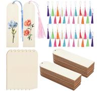 SOFPLATE 50Pcs 6 x 2 Inch Blank Wood Book Marks Unfinished Wood Bookmarks with Tassels Wooden Hanging Tags Bookmark Making Kits for DIY Crafts Wedding Party Birthday Favor Decoration Book Lover Adult