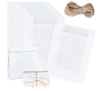 SOFPLATE 50Pcs 6 x 7.5 Inch White Paper Bread Bags Grease Resistant Paper Bags with Cord Rectangle Kraft Blank Sandwich Food Lunch Pouches for French Fries Snack Burger Cookies Craft Take Out Packing