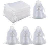 SOFPLATE 50pcs 8x6 Inch White Sheer Bags Drawstring Large Organza Gift Bags Bulk Jewelry Gift Sheer Mesh Candy Bag Sachet Pouches for Halloween Christmas Wedding Home Supplies Presents Jewelry Earring