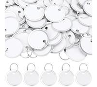 SOFPLATE 50Pcs Aluminum Key Tags Round Keychain Tag White Metal Blank 1.22" Writable Double Sided Paper Key Chain Keyring Tags with Iron Ring for DIY ID Label Car Keys Backpack Luggage Accessories