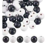 SOFPLATE 50Pcs Black Wood Beads 20mm Round Wooden Bead Bulk White Natural Smooth Painted Loose Spacer for Beading Jewellery Making Bracelets Necklace Farmhouse Garland Christmas Tree Holiday DIY Craft