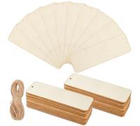 SOFPLATE 50Pcs Large Wood Bookmark Blanks 6x2 Inch Wood Blank Bookmarks Unfinished Wooden Gift Tags with 39.4 Feet/12m Cord Book Mark Making Kits for Painting Staining DIY Book Marks Craft Party Decor