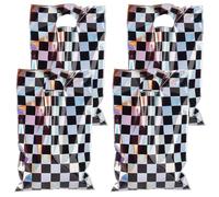 SOFPLATE 50Pcs Race Car Party Favor Bags Checkered Racing Gift Bag Plastic Iridescent Holographic Black White Soccer Theme Candy Goodie Treat Pouch for Birthday Party Snack Car Sport Event Supplies
