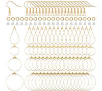 SOFPLATE 520pcs Gold Earring Beading Hoops Hoop Earrings Findings Brass Circle Round Golden Beaded Hoops Ear Nuts Findings Bulk for jewellery Making Women DIY Accessories Components Supplies Kits