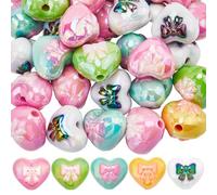 SOFPLATE 55Pcs Heart Bead Hand Painted Acrylic Beads Bulk 17×14mm UV AB Color Handmade Pure Painting 3D Hearts Beads for Keychain Phone Chain Jewelry Making Bracelet Necklace DIY Crafts Accessories