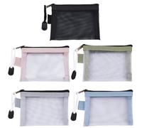 SOFPLATE 5Pcs 5 Colors 3 x 4.5 Inch Mini Zipper Mesh Bags Cosmetic Mesh Pouch Travel Nylon Portable Makeup Toiletry Bag Organizer Key Card Holder for Purse Home Office Lipstick Brushes Coin Women