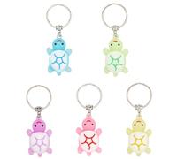 SOFPLATE 5Pcs 5 Colors Sea Turtle Key Chains Summer Beach Keychain Colorful Mini Luminous Tortoise PVC Plastic Ocean Animals Charms Iron Split Keyrings for Car Key Purses Bags Party Favors Decoration