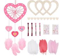 SOFPLATE 6 Pack Heart Dream Catcher Kit Dreamcatcher Kit Valentines Mother's Day Wooden Art Craft with Feathers Thread Stickers Coloring Holiday DIY Wood Hanging Ornaments for Activity Adults Decor