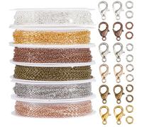 SOFPLATE 6 Rolls 18M/59 Feet Gold Cable Chain Bulk Jewellery Chain Kit with Jump Ring and Lobster Clasp 2mm Brass Oval Cuban Link Chains Connector Kits for Jewellery Making Necklace Bracelet DIY Craft