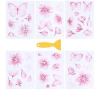 SOFPLATE 6 Sheets Bathtub Stickers Non Slip Butterfly Shower Stickers with Premium Scraper PVC Plastic Pink Flower Safety Adhesive Decals Appliques Floor Grips for Bathroom Bath Tub Pools Stairs Adult