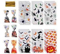 SOFPLATE 6 Styles 100Pcs 5 x 10 Inch Cellophane Party Favor Bags Halloween Candy Bags Bulk Transparent Jack O Lantern Bat Insect Candy Package for Snack Cookies Party Celebration Halloween Supplies