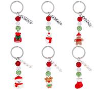 SOFPLATE 6 Styles 6Pcs Christmas Key Rings Christmas Bag Charm Keychain Bulk Metal Stocking Snowman Deer Santa Claus Gingerbread Man Keychain Charms for Handbags Backpack Purse Decoration Party Favor