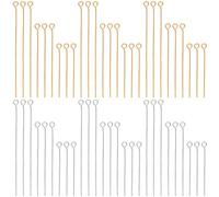 SOFPLATE 600Pcs 30mm 40mm 50mm Long Eye Pins Bulk Jewellery Making Supplies Silver & Gold 21 Gauge Brass Eye Straight Long Pins Finding for DIY Earring Bracelet Crafting Accessories