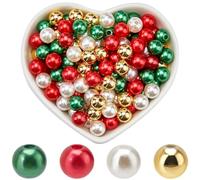SOFPLATE 600pcs 4 Colors 8mm Imitation Pearl Beads Christmas Theme Acrylic Plastics Red Green Gold Dyed Faux Artificial Pearls Bulk for Jewellery Making DIY Holiday Necklaces Earrings