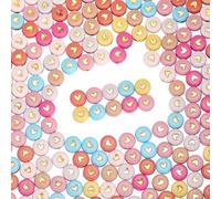 SOFPLATE 600Pcs Flat Round Heart Beads Acrylic Love Bead Bulk 4x7mm Mini Colorful Valentine's Day Gold Heart Shaped Loose Spacer Pony Beads for jewellery Making Beading Bracelet Necklaces DIY Supplies