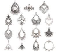 SOFPLATE 60Pcs 15 Styles Earring Chandelier Charms Filigree Charm Pendant Links Tibetan Antique Silver Vintage Hollow Teardrop Metal Earring Component Connectors Loops for Jewellery Making Findings