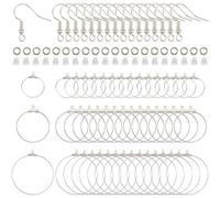 SOFPLATE 640pcs Hoop Earrings Findings Round Beading Hoop Earrings Brass Silver Components Pendants Open Linking Charm Earrings with Ears Hooks Ear Nuts Findings for Women jewellery Making Supplies