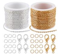 SOFPLATE 66 Feet/20M 3 x 2mm Silver Cable Chain Bulk Chain Making Kit Jewelry Iron Gold Roll Metal Connectors Link Chains with 200Pcs Jump Rings and 40Pcs Lobster Clasps for Jewelry Making DIY Craft