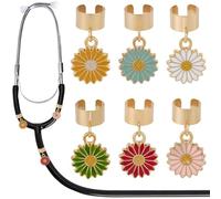 SOFPLATE 6Pcs 6 Colors Daisy Stethoscope Charm Stethoscope Accessories Cute Small Gold Alloy Enamel Flower Mixed Color Decor Custom Name Tag Charms for Nurses Doctors Healthcare Workers Supplies Gift