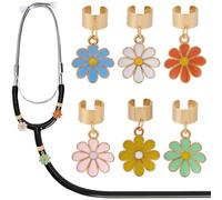 SOFPLATE 6Pcs 6 Colors Sunflower Stethoscope Charms Custom Name Tag Charm Gold Alloy Enamel Small Colorful Daisy Pendant Unique Id Tag Stethoscope Accessories for Nurse MDF Littmann Doctors Presents