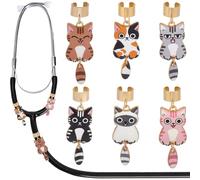 SOFPLATE 6Pcs 6 Styles Animal Stethoscope Charms Custom Name Tag Charm Cat Small Alloy Enamel Mixed Color Cute Kitty Pendant Adjustable Personalized Stethoscope Accessories for Nurses Vets Doctor