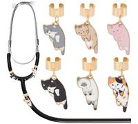 SOFPLATE 6Pcs 6 Styles Cat Stethoscope Charms Stethoscope Name Tag ID Cute Alloy Enamel Kitty Animal Mixed Color Pendants Custom Name Tags Decoration for Nurses Doctor Healthcare Workers Supplies Gift