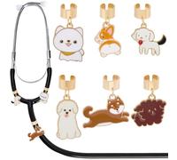 SOFPLATE 6Pcs 6 Styles Dog Stethoscope Charm Stethoscope Accessories Small Alloy Enamel Puppy Animal Cute Pendant Custom Name ID Tag Decoration for Nurse MDF Littmann Doctors Supplies Presents Gift