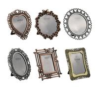 SOFPLATE 6Pcs 6 Styles Heart Shaped Mini Frames Mini Vintage Picture Frames Rectangle Alloy Tiny Small Assorted Colorful Retro Metal Photo Stands Accessories for Home Office Car Table Desk DIY Decor