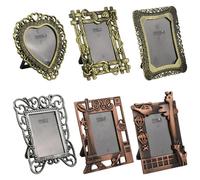 SOFPLATE 6Pcs 6 Styles Mini Heart Picture Frames Tiny Photo Frames Alloy Assorted Colorful Rectangle Vintage Retro Small Metal Pictures Stands Accessories for Home Office Car Table Desk DIY Decoration