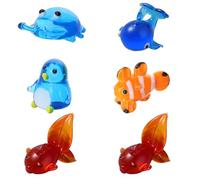 SOFPLATE 6Pcs 6 Styles Small Glass Whale Figurines Glass Sea Animals Figurines Blown Lampwork Penguin Crab Goldfish Summer Ocean Life Art Statues Ornaments for Home Office Desktop Feng Shui Decoration