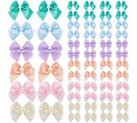 SOFPLATE 72Pcs 6 Colors Mini Satin Ribbon Bow Small Pastel Rainbow Bows with Pearl Tiny Bowknot Findings for Gift Wrapping Scrapbooking Wedding Christmas Decoration DIY Hairpins Crafts 2.5 x 1 Inch