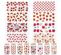 SOFPLATE 8 Sheets 8 Styles Fruit UV DTF Cup Wraps Glass Cup Sticker Wrap Summer Red Watermelon Strawberry Transfer Plastic Waterproof Decorative Decals for 16 OZ Glass Bottle Tumblers Wood DIY Crafts