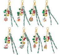 SOFPLATE 8 Styles 8Pcs Christmas Bag Charms with Bells Christmas Keychain Set Bulk Enamel Charm Colorful Aesthetic Sock Reindeer Santa Claus Snowflake Keychains Charms for Handbags Backpack Decoration