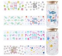 SOFPLATE 8 Styles Summer Transfer Summer Stickers UV DTF Cup Wraps Bulk Plastic Transparent Flower Ocean Animal Holiday Label Stickers for Water Bottle Glass DIY Crafts Scrapbook Decorations Beginners