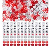 SOFPLATE 800Pcs Valentine's Day bead Kit Red Pony Beads 6x9mm Barrel Plastic Beads Acrylic Love letters Bracelet Kit for Jewelry Making Kits Supplies DIY Bracelets Craft Father's