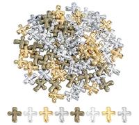 SOFPLATE 80pcs 1 Box Cross Spacer Beads Small Gold Cross Beads Assorted Tibetan Style Alloy Metal Loose Spacers Crucifix Rosary Bead for Diy jewellery Making Holiday Bracelet Necklace Craft Supplies