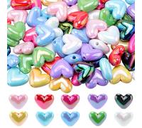 SOFPLATE 80Pcs 10 Colors Heart Pen Beads Bulk Acrylic Focal Beads Bubblegum Chunky Smooth UV Colorful Plastic Hearts Shaped Shiny Spacer Bead for Jewellery Making Beadable Pens Charms Bracelets Decor