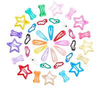 SOFPLATE 80Pcs 4 Styles Small Star Hair Clips Colorful Hair Snap Clips Aesthetic Assorted Steel Heart Teardrop Bone Pet Grooming Metal Hairpins Barrettes for Short Long Hairstyle DIY Decor Accessories