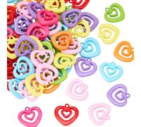 SOFPLATE 80Pcs Acrylic Heart Charm Double Hearts Charms Bulk Multicolor Opaque Valentines Hollow Out Love Pendants for Jewelry Making Crafting Earrings Necklaces Bracelets DIY Supplies Accessories