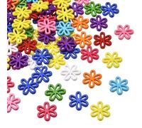 SOFPLATE 80Pcs Hollow Flower Beads Large Flower Charm Beads Random Multicolor Six Petals Acrylic Floral Charms Loose Spacers for Jewelry Making Bracelets Necklaces Earrings Phone Case DIY Crafts