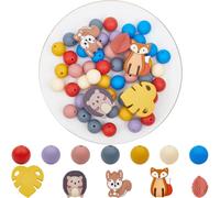 SOFPLATE 83Pcs Thanksgiving Silicone Bead Animal Focal Beads Cartoon Fox Squirrel Hedgehog Leaf Forest Animals Assorted Colorful Round Spacer Bead for Beaded Pen Bracelet Keychain Lanyard DIY Crafts