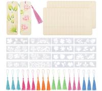 SOFPLATE 88 Pieces 6 x 2 Inch Wood blank Bookmarks with Tassels Unfinished Wooden Book Mark Blanks Bulk Hollow Lace Drawing Stencil Thin Hanging Tags Bookmarks Making Kits for DIY Crafts Book Lovers