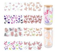 SOFPLATE 8Pcs 8 Styles Cup Transfer Wrap Glass Cups Wraps Bulk Transparent Plastic Assorted Colorful Animal Butterfly Pattern Waterproof Decals Stickers for UV DTF Tumblers Wood Decoration DIY Crafts