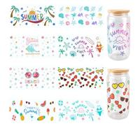 SOFPLATE 8Pcs 8 Styles Summer Cup Wraps Glass Cups Decals Bulk Transparent Plastic Vacation Sea Ocean Beach Themed Pattern Transfer Waterproof Decals Stickers for Tumblers Wood Decoration DIY Crafts
