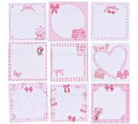 SOFPLATE 9 Styles 450 Sheets Sticky Notes Set Pink Self Stick Notes Bulk 3 X 3 Inch Square Cute Kawaii Cartoon Sweet Bowknot Flower Cherry Sticky Pads for Office School Birthday Party Favors Supplies