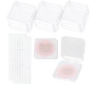 SOFPLATE 9Pcs 7.75 x 7.5cm Clear Nail Art Display Box Press on Nail Storage Boxes with 30Pcs Double Sided Stickers 9Pcs Pink Heart Display Cards for Press ons Artificial False Tips Beauty Charms Women