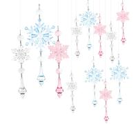 SOFPLATE 9Pcs 9 Styles Crystal Snowflakes Hanging Ornaments Acrylic Snowflake Ornaments Clear Pink Blue Christmas Tree Crystal Snowflakes Decoration for Home Decor Holiday Party Wedding Celebration