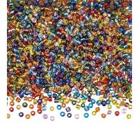 SOFPLATE about 3000Pcs 200G 6/0 Glass Seed Beads 4mm Glass Round Beads Random Colorful Mini Tiny Transparent Silver Lined Hole Pony Loose Spacers for Waist Bracelets Necklace Earrings Jewellery Crafts