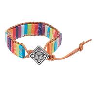 SOFPLATE Bohemian 7 Chakra Bracelet for Women Natural Turquoise Beaded Leather Wrap Bracelet Adjustable Cowhide Rope with Alloy Textured Square Buckle Bohemian Friendship Jewelry Gift for Women Men