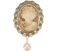 SOFPLATE Cameo Brooches for Women Vintage Victorian Cameo Brooch Pin with Dangling Pearl European Queen Beauty Lady Portrait Lapel Pins for Scarf Badge Collar Tie Corsage Clothes Accessories Jewellery